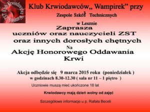 Akcja krew- ogloszenie  9.03.2015