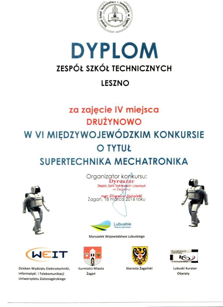 IV MIEJSCE  – „SUPERTECHNIKA MECHATRONIKA”