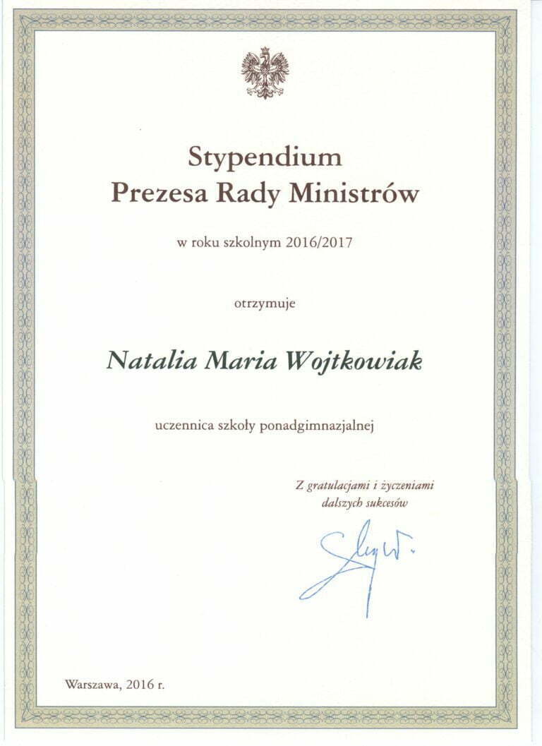 Stypendium Prezesa Rady Ministrów 2016/2017