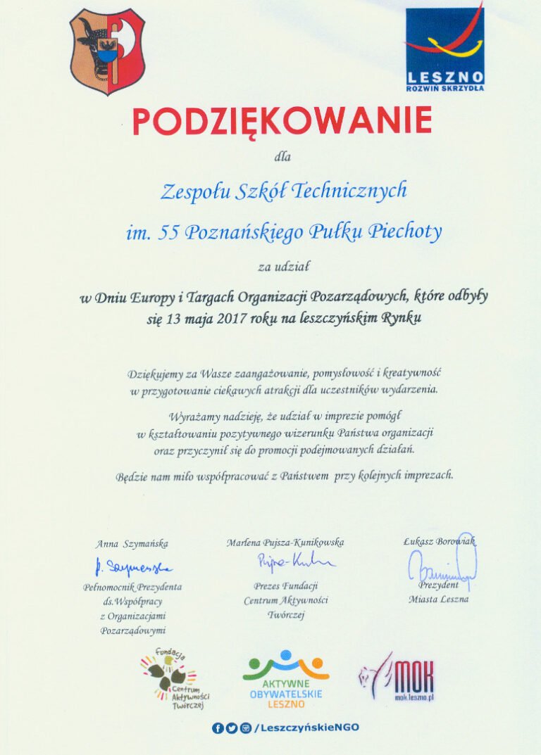 Podziękowania za udział w Dniu Europy i Targach Organizacji Pozarządowych