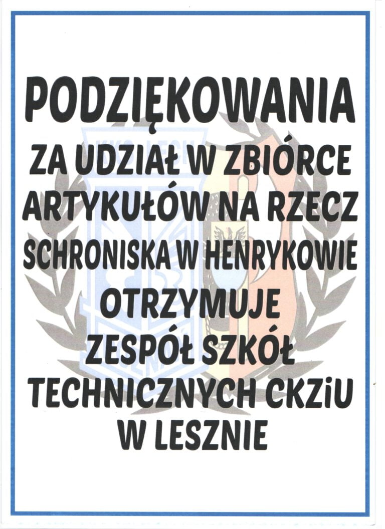 Podziękowania za udział w zbiórce