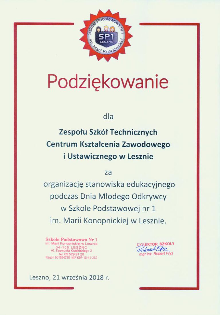 Podziękowania – „Dzień Młodego Odkrywcy”