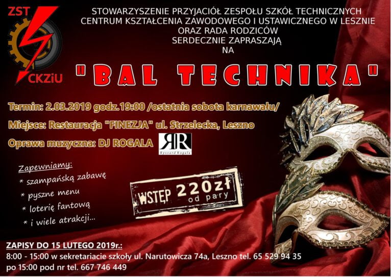 ZAPRASZAMY NA BAL ABSOLWENTÓW, RODZICÓW, NAUCZYCIELI I SYMPATYKÓW NASZEJ SZKOŁY