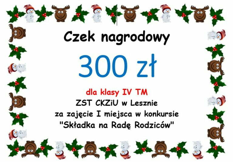 30.11.2020 zakończyliśmy konkurs na „100% wpłatę składki na radę rodziców”