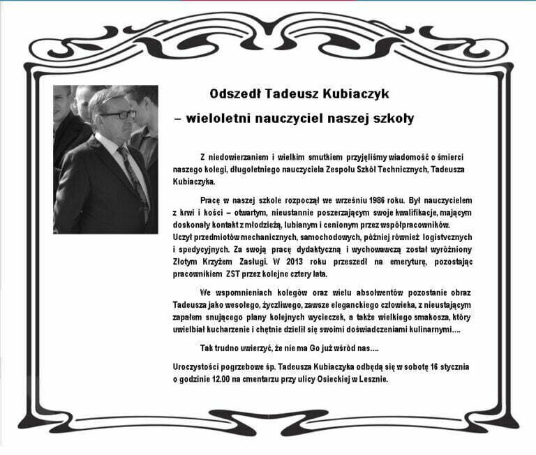 Odszedł Tadeusz Kubiaczyk – wieloletni nauczyciel naszej szkoły