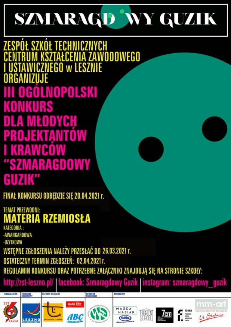 WZNOWIENIE KONKURSU – III OGÓLNOPOLSKI KONKURS DLA MŁODYCH PROJEKTANTÓW I KRAWCÓW „SZMARAGDOWY GUZIK”