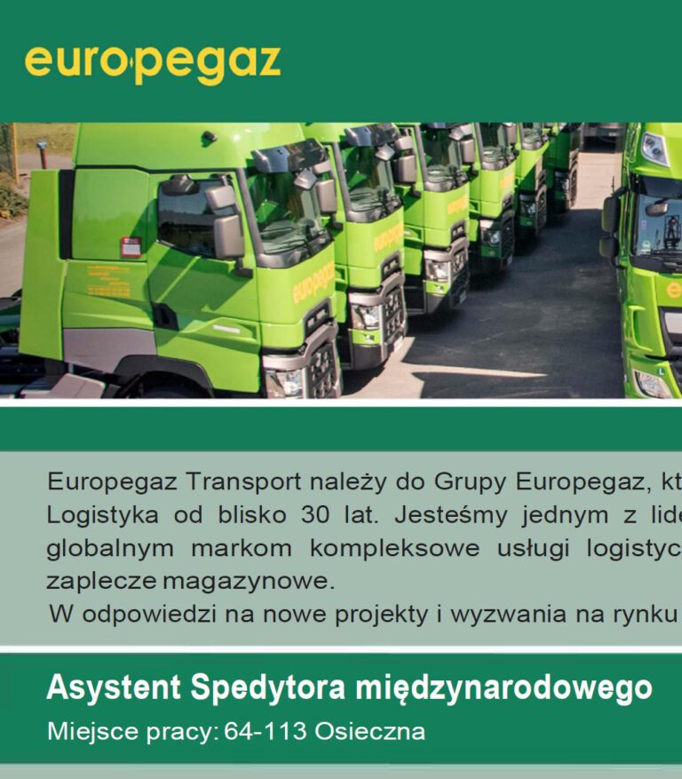 Oferta pracy – Europegaz asystent spedytora międzynarodowego