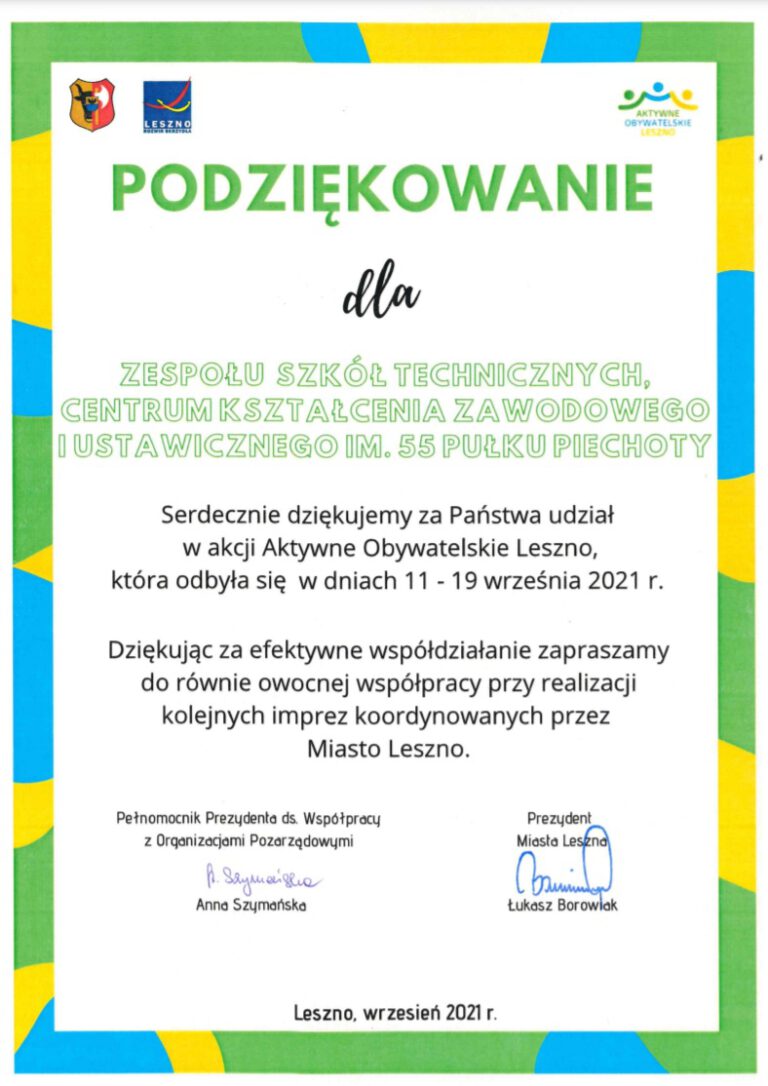 Podziękowanie – Aktywne Obywatelskie Leszno