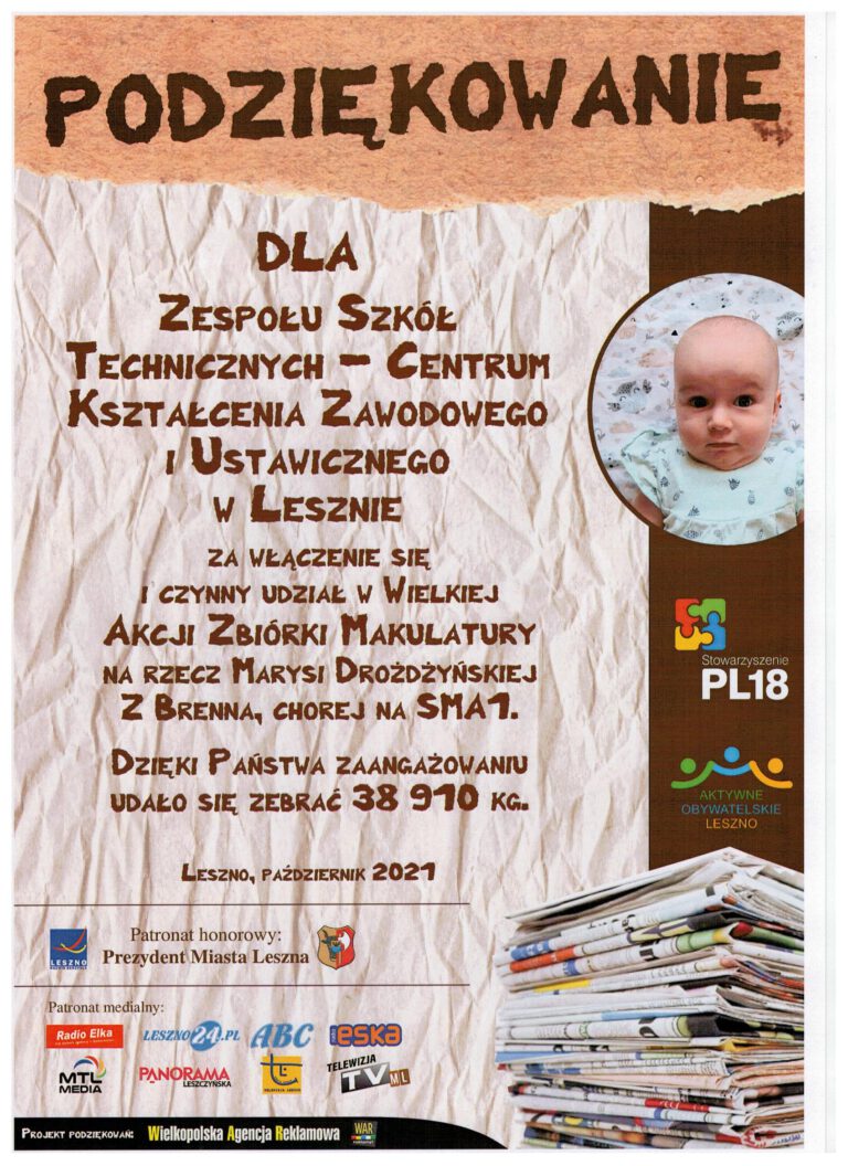 Akcja Zbiórki Makulatury – Podziękowania