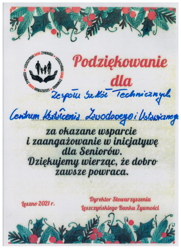 Podziękowania od Stowarzyszenia Leszczyńskiego Banku Żywności