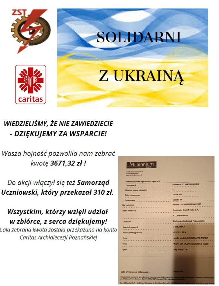 Solidarni z Ukrainą – Dziękujemy za wsparcie!