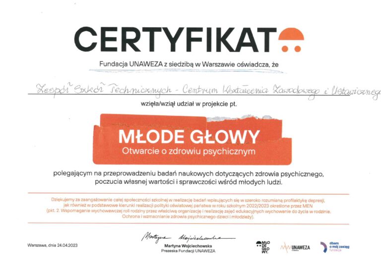 Certyfikat – Młode Głowy