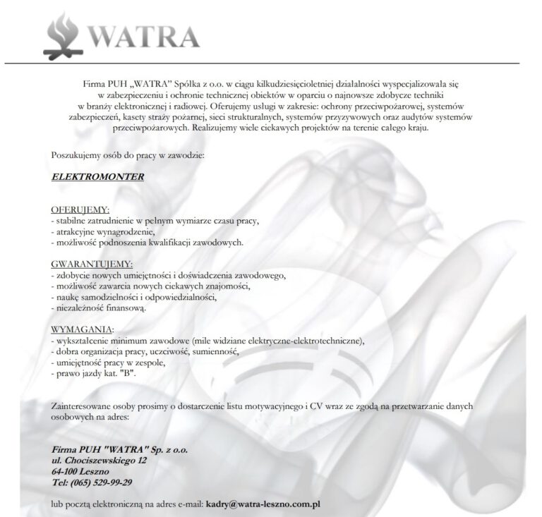Oferta pracy – WATRA