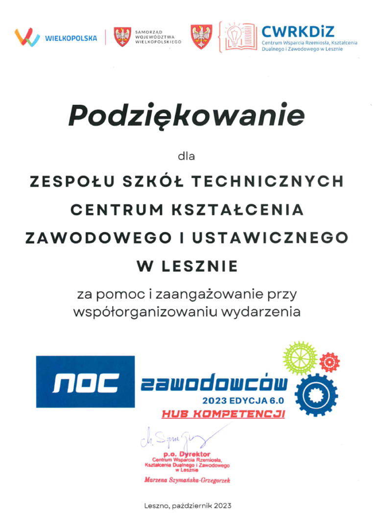 Podziękowania – noc zawodowców 2023
